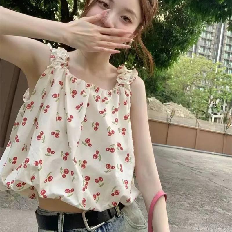 WTEMPO Versatile Square Collar Sleeveless Tank Tops Women's Spring Summer Large Size Printed Casual Camisole Vests