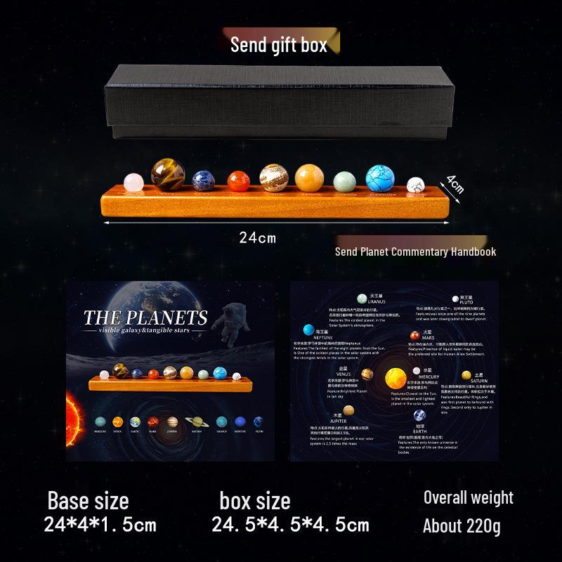 Natural Crystal Solar System Model: Nine Planet Gift Box & Desktop Ornament for Students and Kids