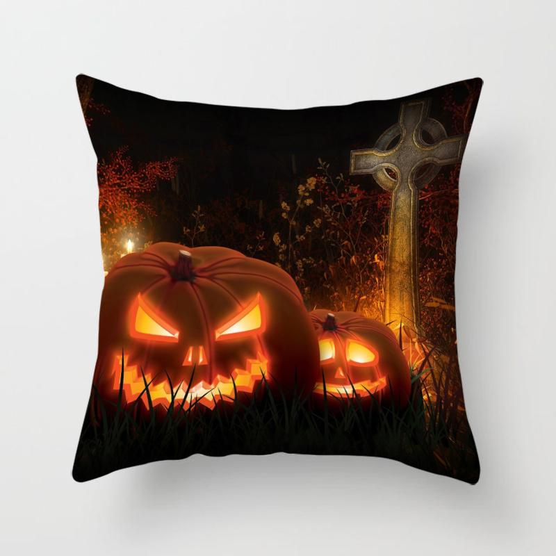 Halloween Horror Pumpkin Bat Print Pattern Cushion Cover Home Living Room Sofa Decoration Polyester Zipper Pillow Pillow Cover
