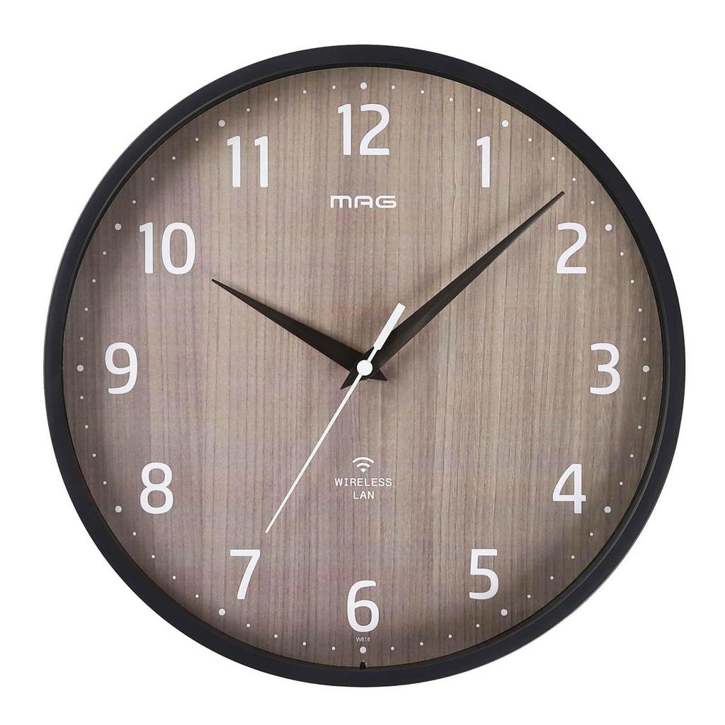 MAG Wall Clock Wood Grain Stylish and Cute Easy to for Living Room or Dark Noah Precision - Wi-Fi Connected, Analog, Silent, Finish, Design, Read,