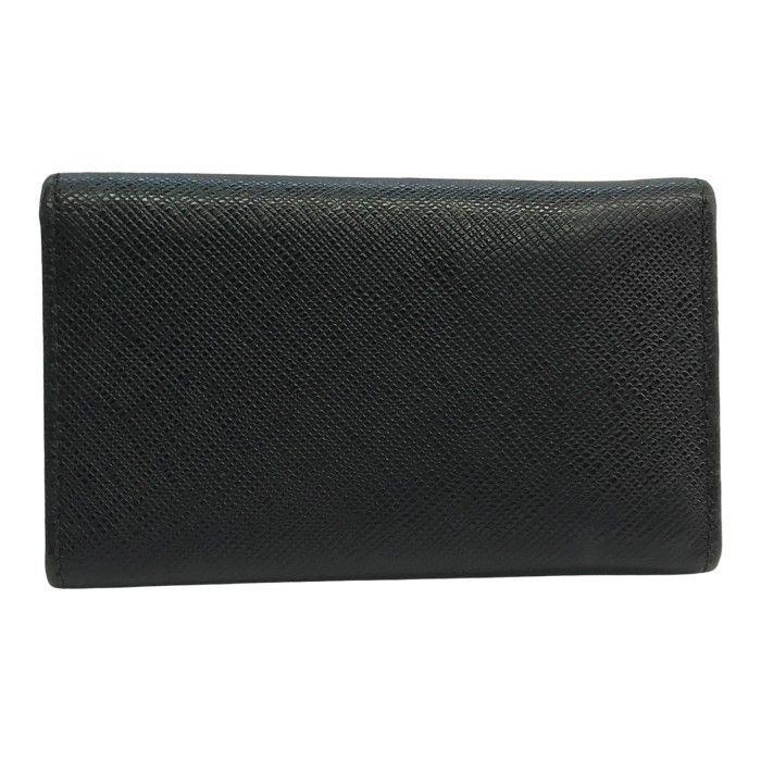 Used PRADA Prada 6-ring Key Case for Women, Saffiano Leather, Ribbon, Gold Hardware, Black, Used, T1