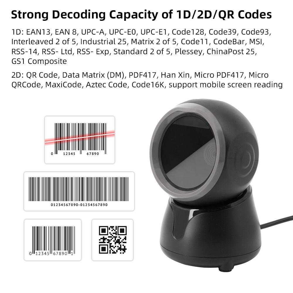 1D 2D QR Desktop Wired Bar  Scanner High-speed    ds-  Automatic Sense Rder USB Port Plug&Play Compatible with Window   Syste