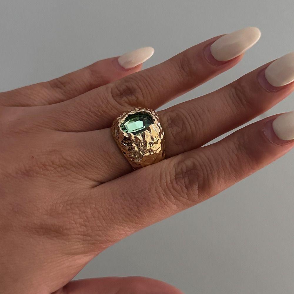 Irregular Rhinestone Rings Gold Metal Open Ring Fashion Colored Crystal Rings  Daily