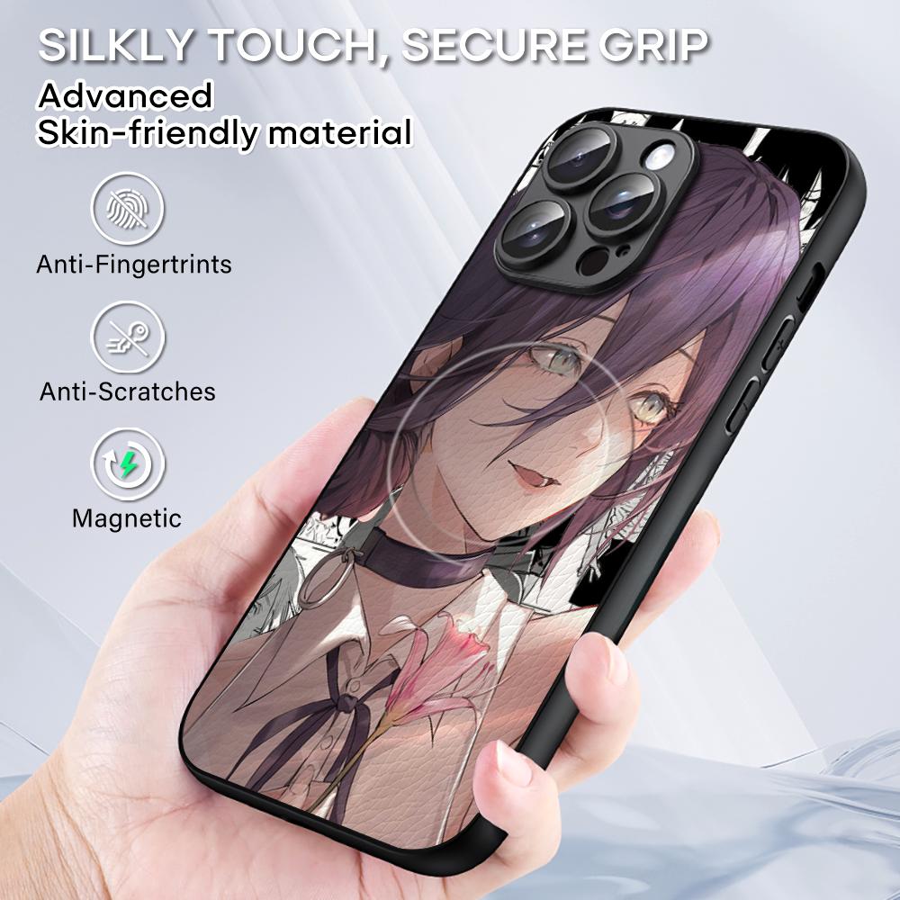 Reze Japan Anime Girl Cool Pattern Phone Case For iPhone 16 15 14 13 12 11 Plus Pro Max High-end Luxury Magsafe Sheepskin
