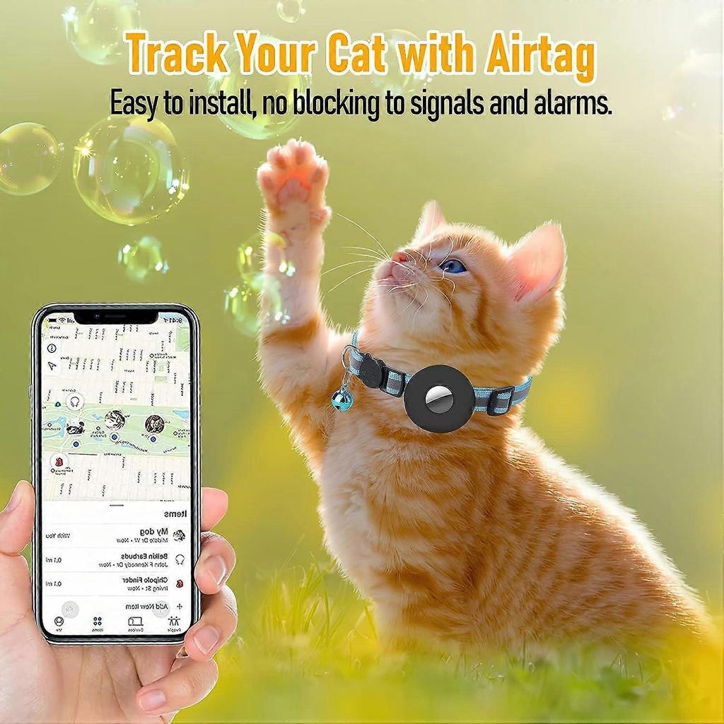 Cat Collar, Reflective Cat Collar with Bell and Safety Buckle, Apple Airtag Compatible, Adjustable 22-35cm (Blue),2024 Ping