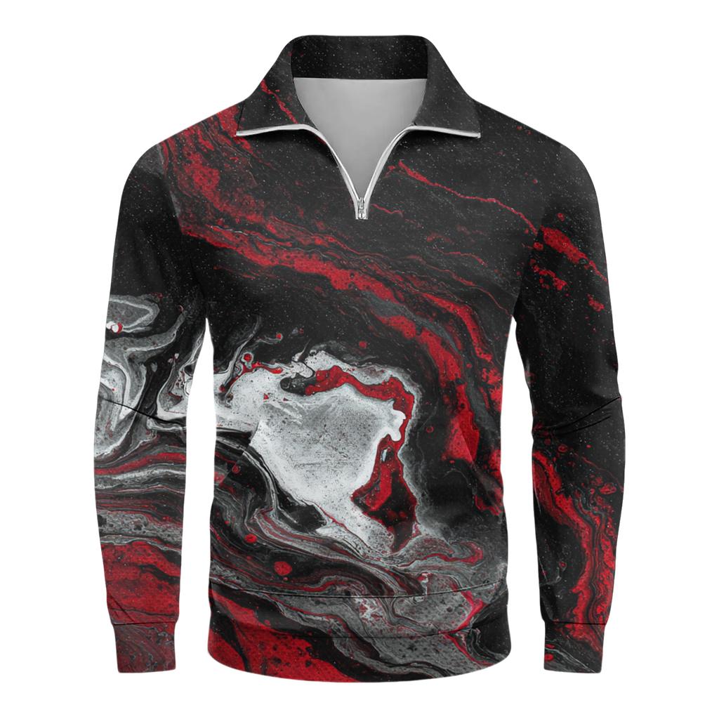 Men's Loose Casual 1/4 Zip Sweatshirt Fashion Printed Long Sleeve Top With Pockets