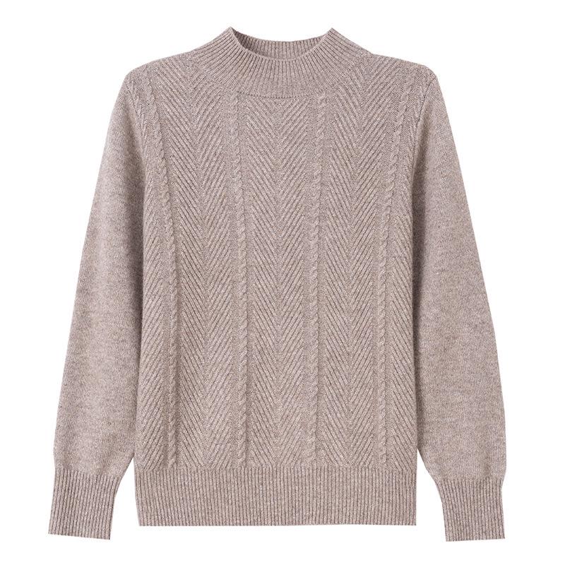Stylish Autumn/Winter Women's Cashmere Sweater with Half-High Collar – Solid Color Thickened Wool Knitwear for Mid-Aged Mothers