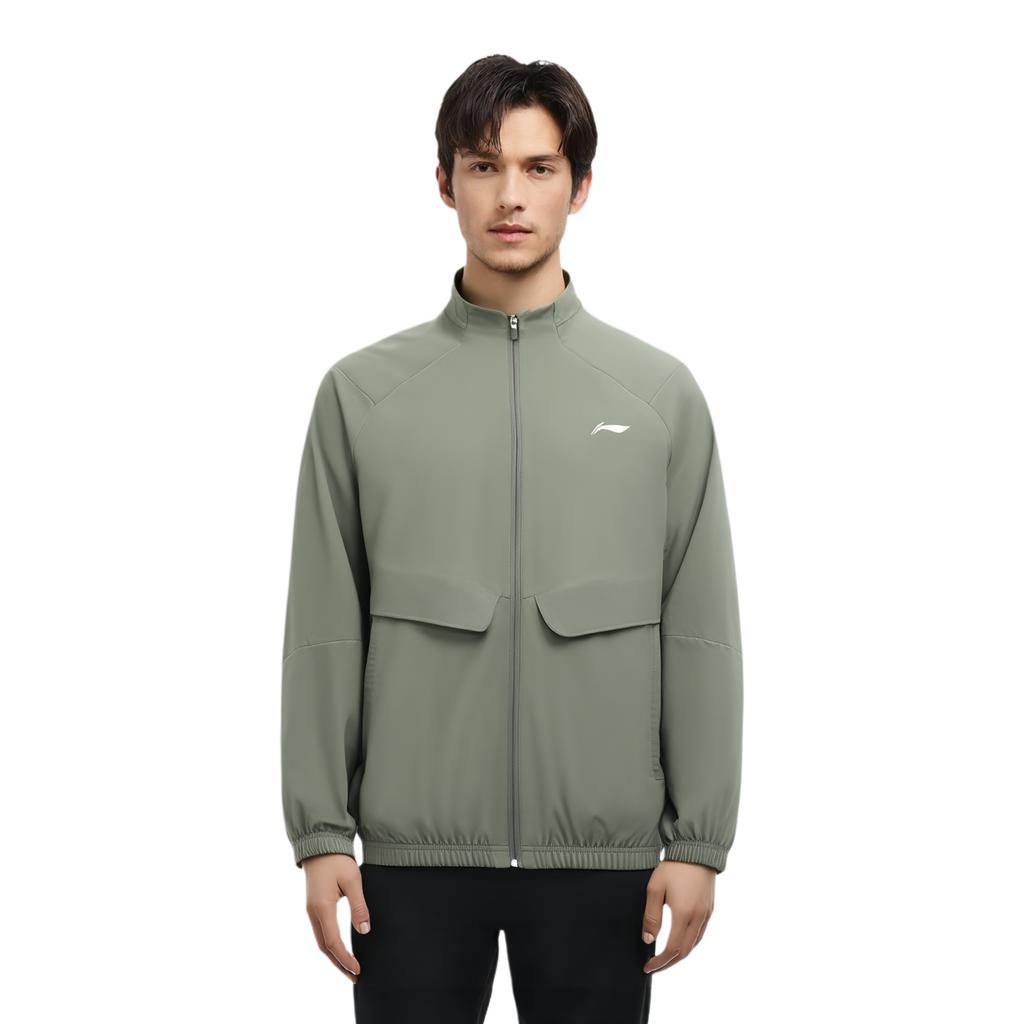 Li Ning Fitness Series Solid Color Zip Collar Comfortable Breathable Sports Jacket Men Jacket Screw-Smoke-Green AJDU003-2