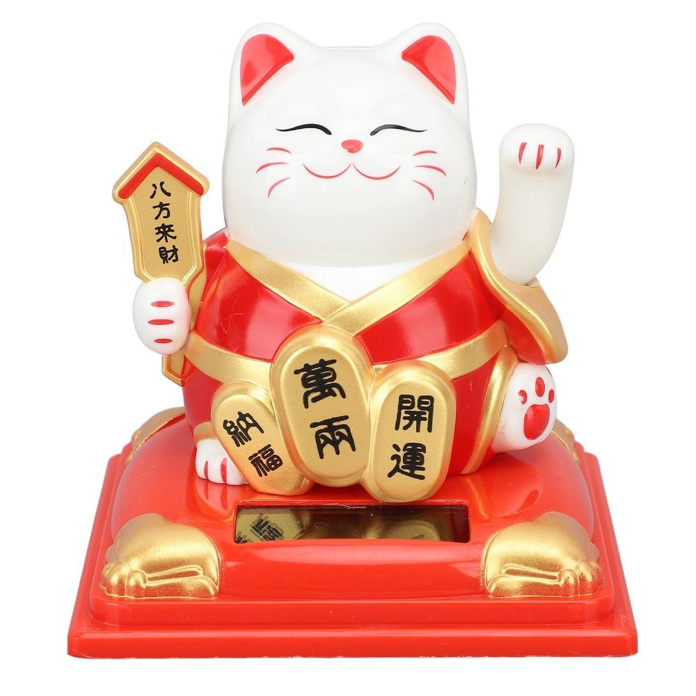 Red & Blue Mini Desktop Fortune Cat 3.19x3.86in Car Dashboard Cat Ornament  Car Interior Decor