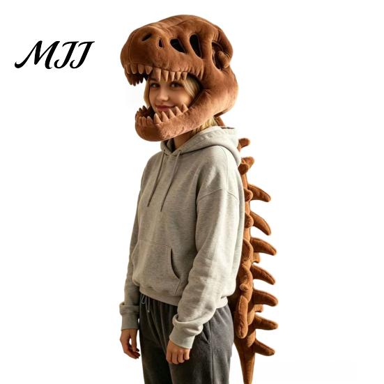 Halloween Dekor Dinosaurierskelett Kostüm, 3D Spinosaurus Schädel Maske Kopfstück und Wirbelsäule, Heim Plüsch Kapuzen Kostüm für Halloween, Cosplay,