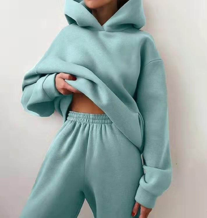 Women Elegant Solid Sets For Women Warm Hoodie Sweatshirts And Long Pant Fashion Two Piece Sets Ladies Sweatshirt Suits