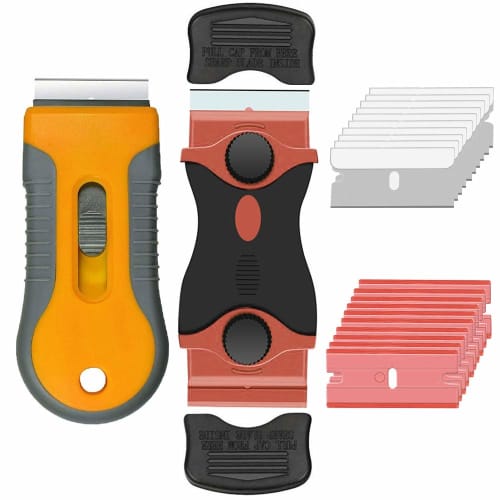 Kiligen 2-Piece Glass Scraper, Pocket Scraper with Stainless Steel and Plastic Blades, Safety Scraper for Removing Glass and Wall Debris, Includes 20