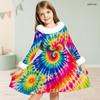 Girls Long Sleeve Colorful Printed Dress Furry Collar Furry Cuffs A Line Flared Hem
