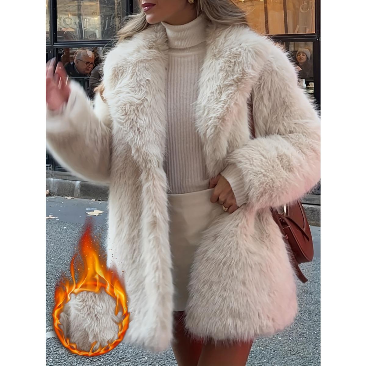 

Французская осенне-зимняя мода Элегантное свободное теплое флисовое женское пальто M бежевый