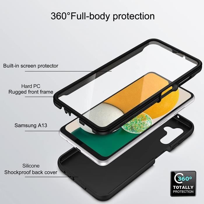 Coque Intégrale - BOOLING - pour Samsung Galaxy A13 5G - Protection Hybride 360° - Silicone - Anti-Rayures - Noir