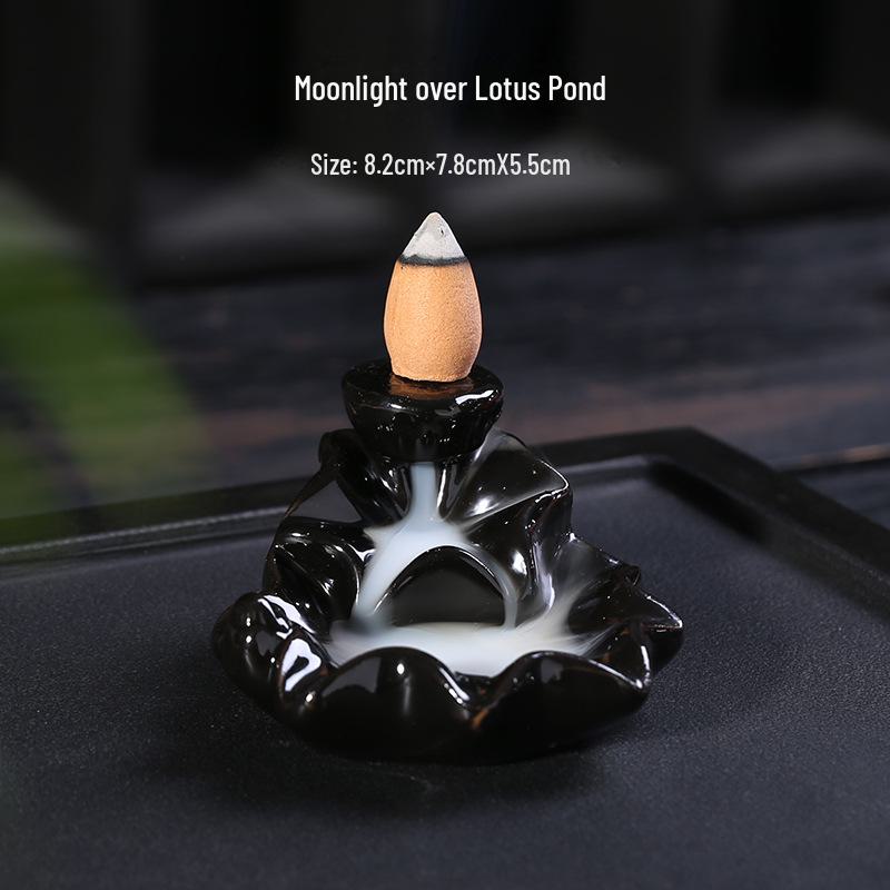 Ароматерапевтическая курильница с обратным потоком: Керамические чайные украшения с креативным видом на дым горного ручья. Small Lotus + Incense 60 Pieces