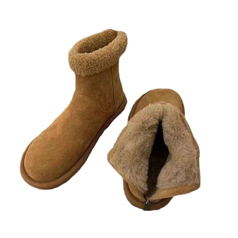 Retro ytterkläder höst och vinter varma sammetsbomullsstövlar mångsidiga tjocksulade damstövlar nya fluffiga korta stövlar Mori snöstövlar
