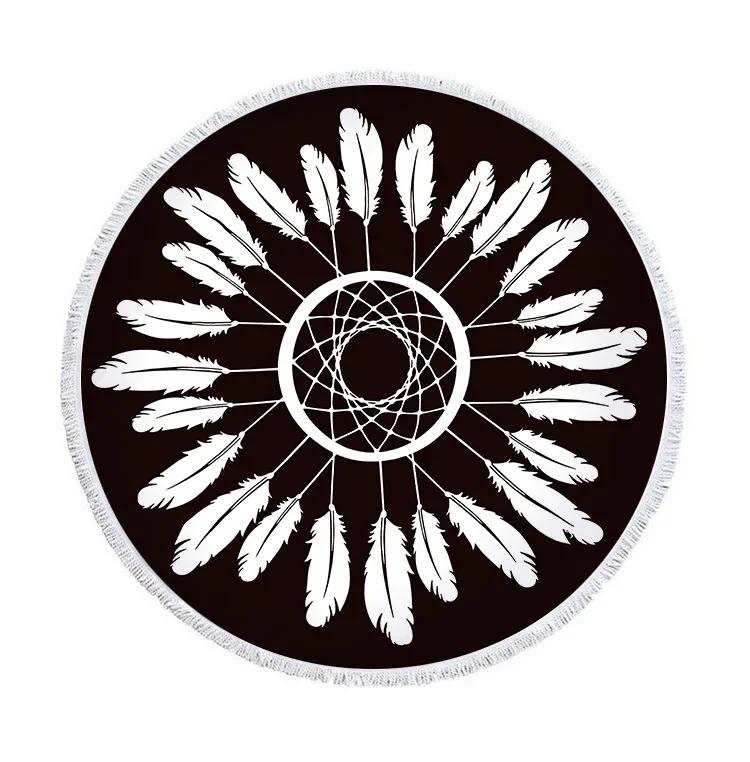 Printed Colorful Feather Beach Towel Round Microfiber Beach Towel For Living Room Home Decor Boho Tassel Bath Towels Summer