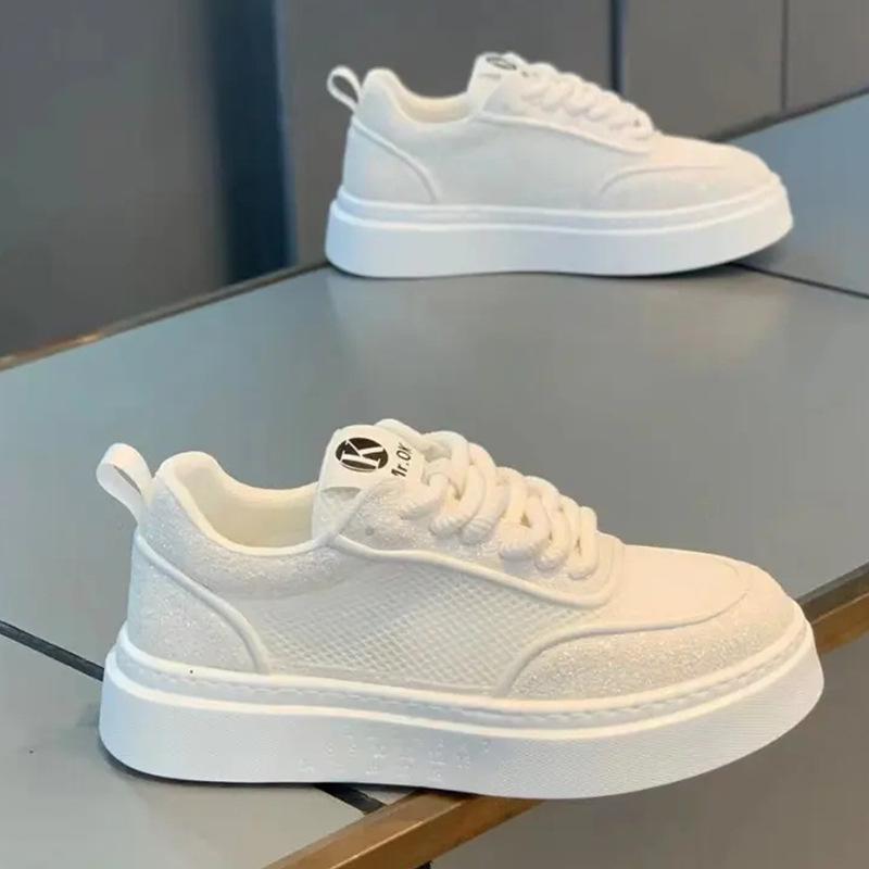 Spring new low-top thick baseplate shoes mesh breathable lace-up hot drill glossy casual ok