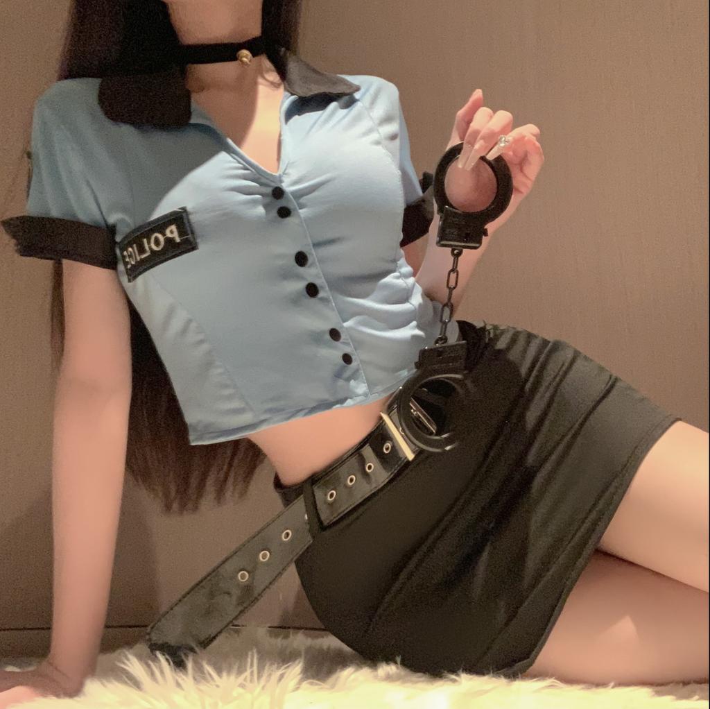 Sex underwear female pure desire cos extra spicy temptation uniform hollow short skirt split role-playing policewoman uniform