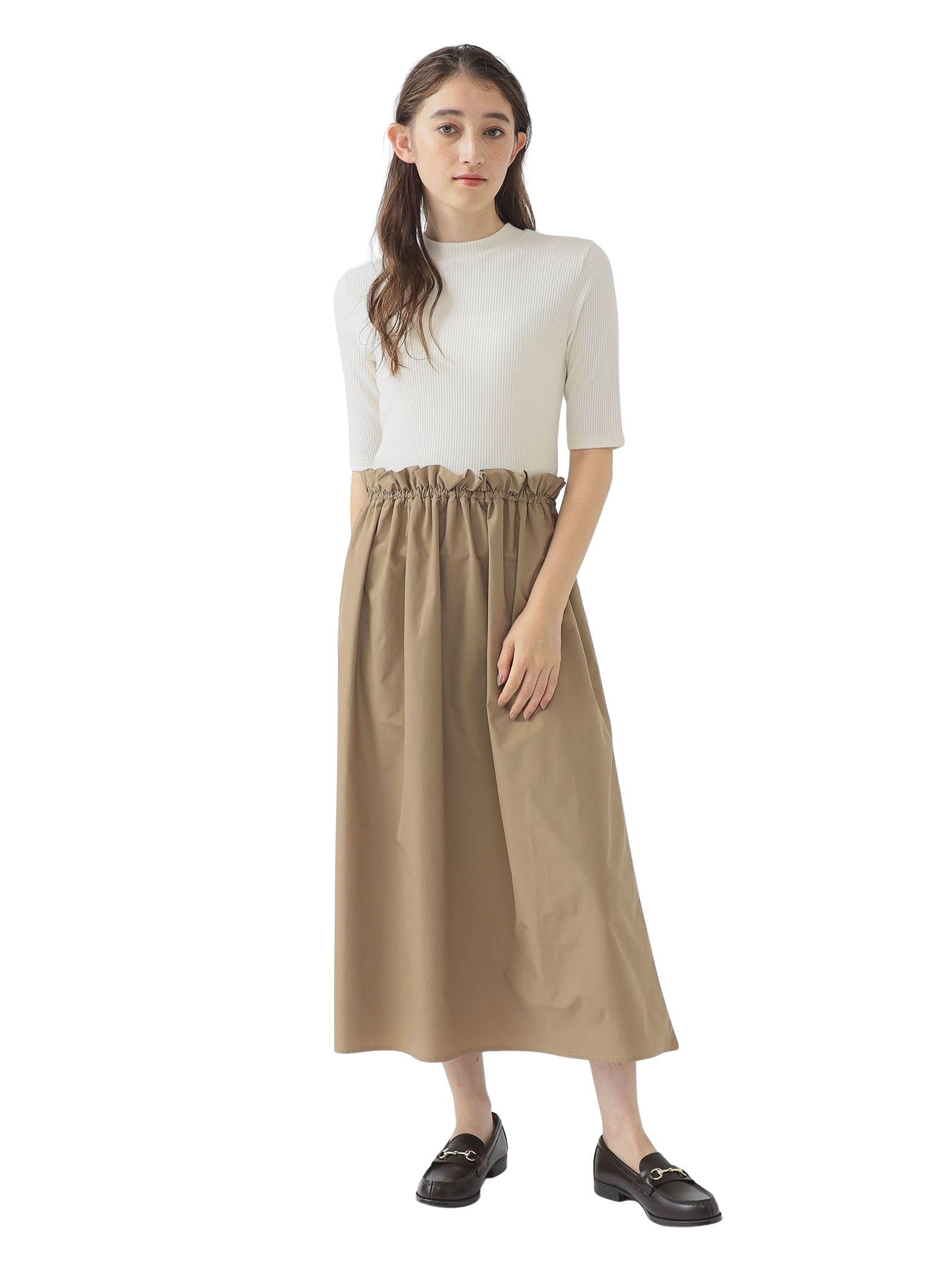 

В:MING LIFE STORE by BEAMS Женское платье комбинированного кроя цвета экрю/бежевого (Размеры S-M)