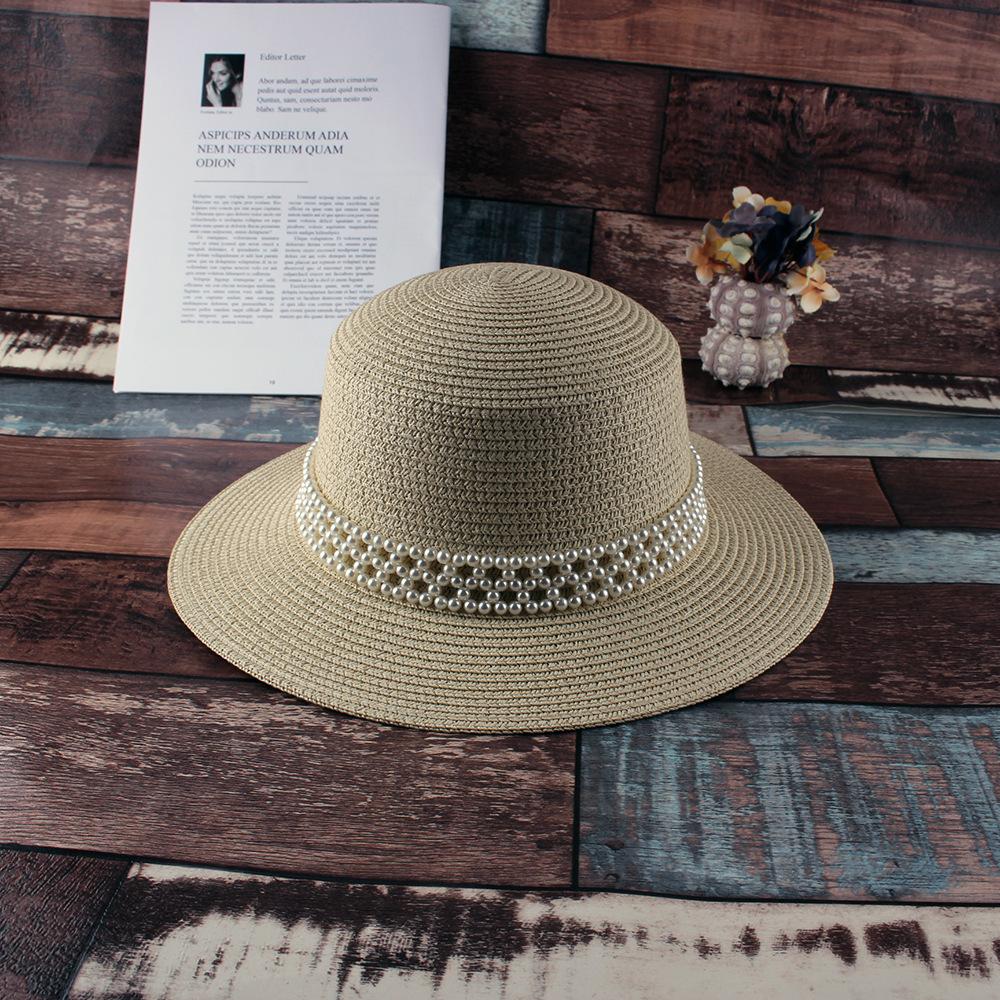 Fashion versatile pearl flat top top top hat women's summer new outdoor travel beach sunscreen sun hat tide