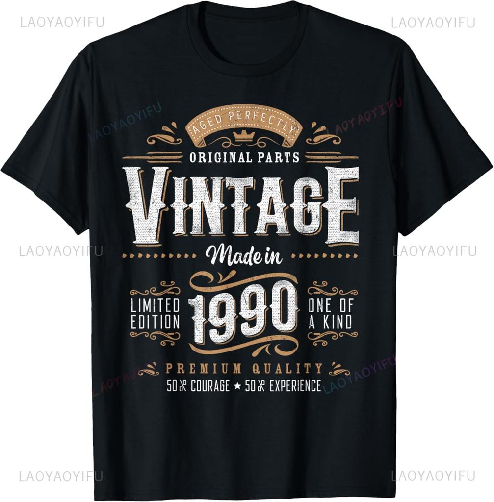 Vintage 35th Birthday Decorations Men Funny 1990 35 Birthday Custom Printed Graphic T Shirts Short Sleeve Camiseta Hombre