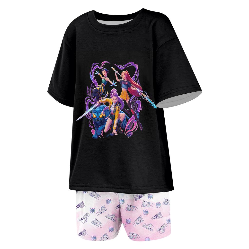 Παιδικό Καλοκαιρινό Αθλητικό T-Shirt Και Σορτς Σετ Φόρμας 2 Τεμαχίων Μπλουζάκια Κοντομάνικα Με Σχέδια Crop Tops Με Σετ Ρούχων