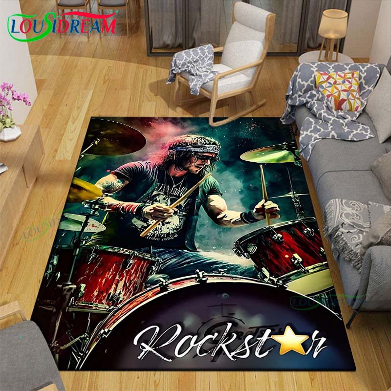 Fashion Music Drum Set Printed Carpet Outdoor Area Rug Non -slip Carpet Bedroom Decor Carpet for Living Room Birthday Gift
