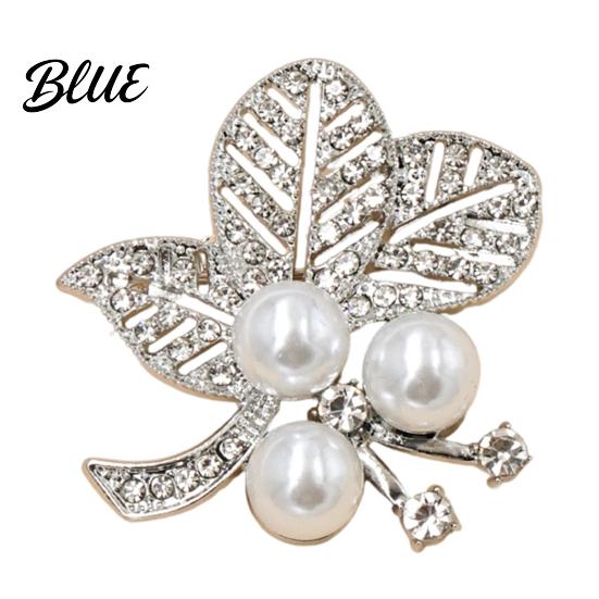 Leaf Lapel Pin Faux Pearl Rhinestone Brooch Alloy Hollow Leaves серебряный
