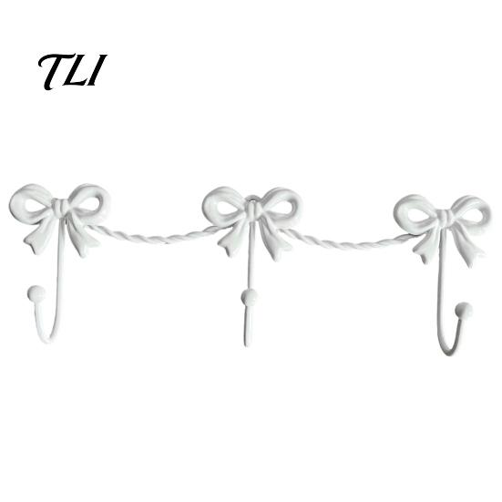 Metal Three Link Hook Iron Art Bow Triple Hook, Wall Mounted Decorative Hanger, French Gold Towel Rack Style Organizer for Entryway Bathroom