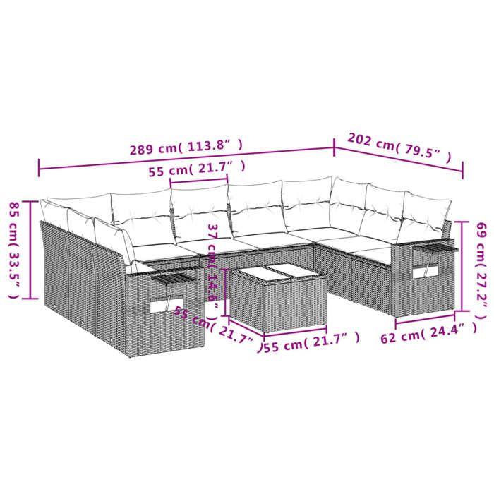 VidaXL Salon de Jardin avec Coussins 10 pcs, Canapés de Terrasse, Ensemble de Meubles de Patio, Mobilier d'Extérieur, Noir 3220604