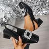 Women Sandals Water Diamond Buckle Thick Heel Sandals Women Summer 2025 New Baotou Shoes Women French Retro Square Headed Shoes