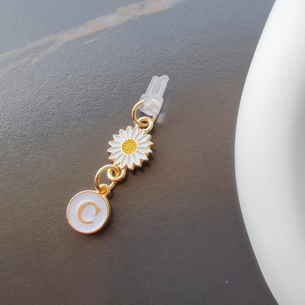 1 szt. Kreatywny stokrotka/słonecznik litera zatyczka przeciwkurzowa do telefonu komórkowego/europejskie i amerykańskie 26 wielkich liter A-Z zawieszka do telefonu komórkowego