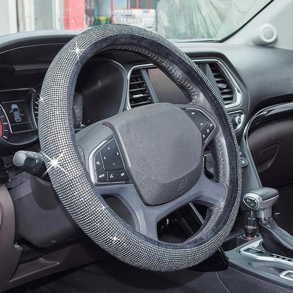 

Роскошные хрустальные фиолетовые красные розовые черные ворсинки чехлы на руль автомобиля женские мужские стразы автомобильные аксессуары высокого качества чёрный