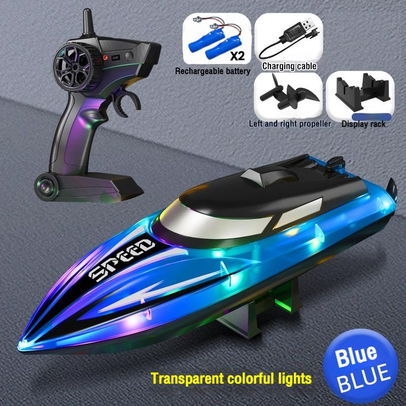Rc Boat with Colorful Led Light Electric High-Speed Toy Waterproof Racing Remote Control Speedboat Competitive Toy Boy Kids Gift