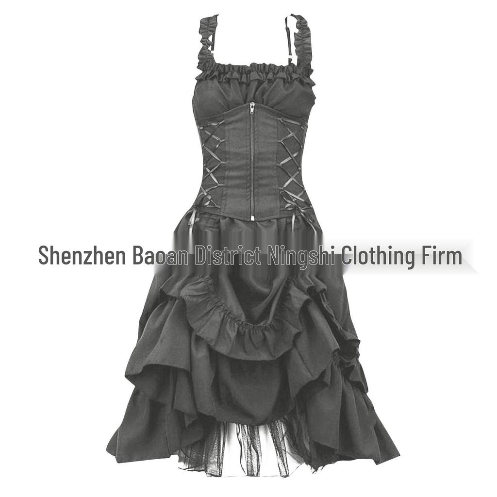Euro-American Gothic Lolita Ball Gown: Slim, Irregular Lace-up Corset Dress