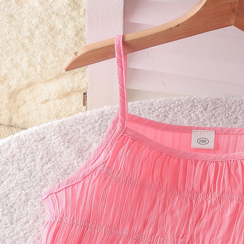 Dívčí módní set 2025 léto dětský jednobarevný ležérní top na ramínka rovné kalhoty set