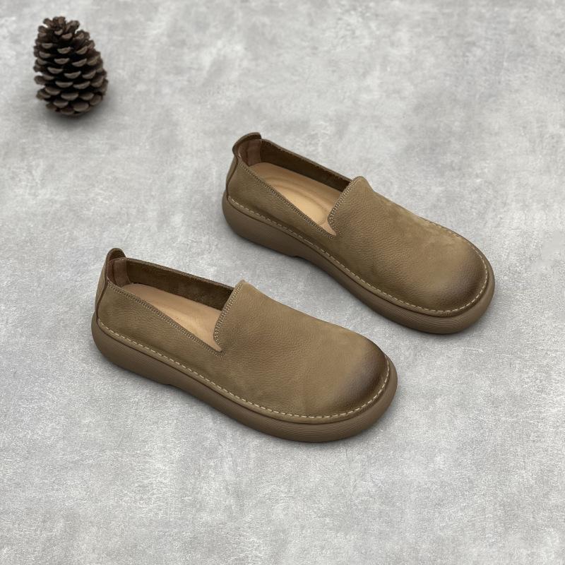 

Новые туфли с круглым носком в стиле ретро из дышащей мягкой коровьей кожи для повседневной носки 38 хаки