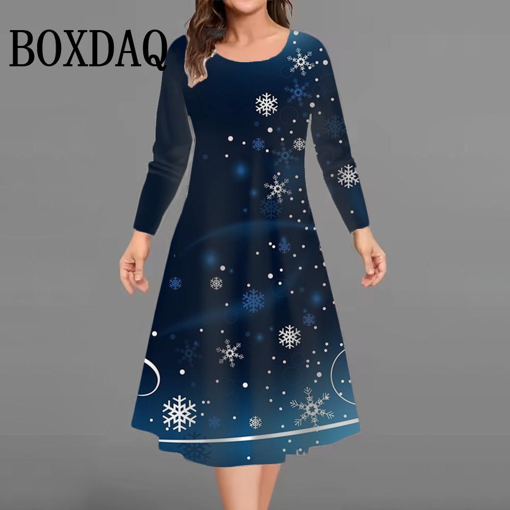 Christmas Tree Women Short Dresses Long Sleeve Festival Ladies Loose Plus Size Dress 3D Print Christmas Street Female