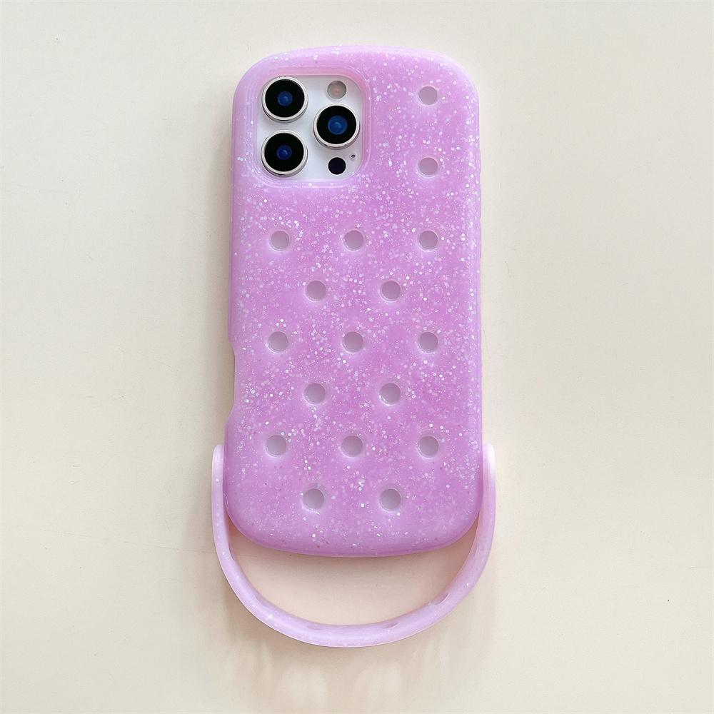 For Crocs Charms DIY Wrist Strap Holder Phone Case For iPhone 17 16 15 14 Pro Max Air 13 Solid Color Soft Silicone Back Cover