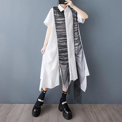 Short Sleeve Plus Size Cotton Mesh Vintage New In Dresses for Women Casual Loose Long Summer Shirt Dress