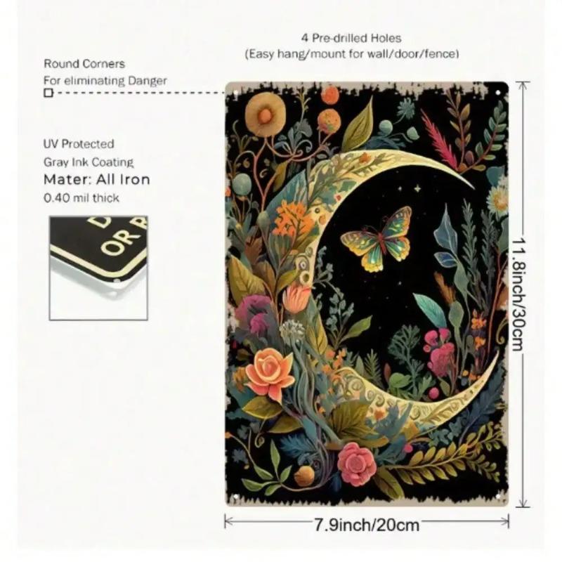 Bohemian Vintage Moon Butterfly Floral Metal Wall Art Rustic Home Decor