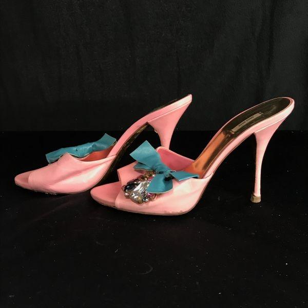 Miu Miu Italia Măgăruș Roz 37 23.0-23.5 Pantofi cu Toc Bijuterii(FOLOSIT)