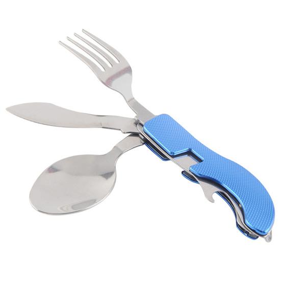 Camping Utensil with Key Ring 4-in-1 Stainless Steel Spoon Knife Fork Bottle Opener