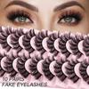 10 paires de faux cils à tiges rigides, imitation poil de vison naturel, style ébouriffé, désordonné, recourbé et épais