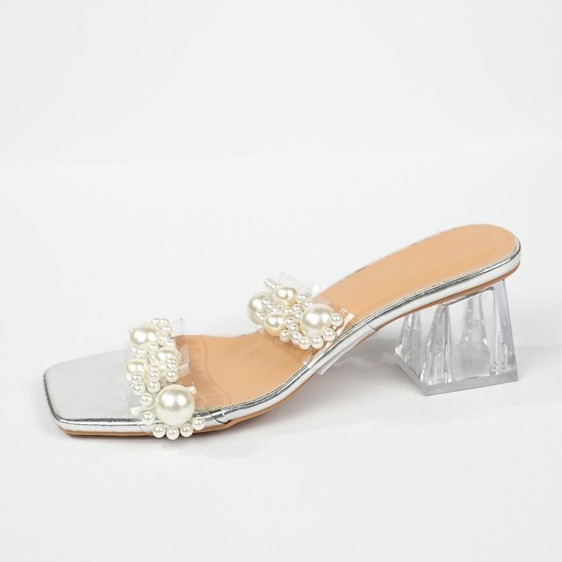 

Женская обувь Сандалии на толстом каблуке Сандалии с квадратным носком Туфли на высоком каблуке 41 серебряный