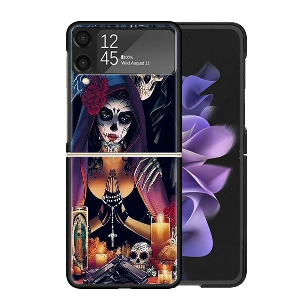 Catrina Mooie Roos Meisje Schedel Hoesjes Voor Samsung Galaxy Z Flip 4 5 6 7 3 Z Flip7 Flip6 Flip4 Flip5 Flip3 5G Hard Schokbestendig F