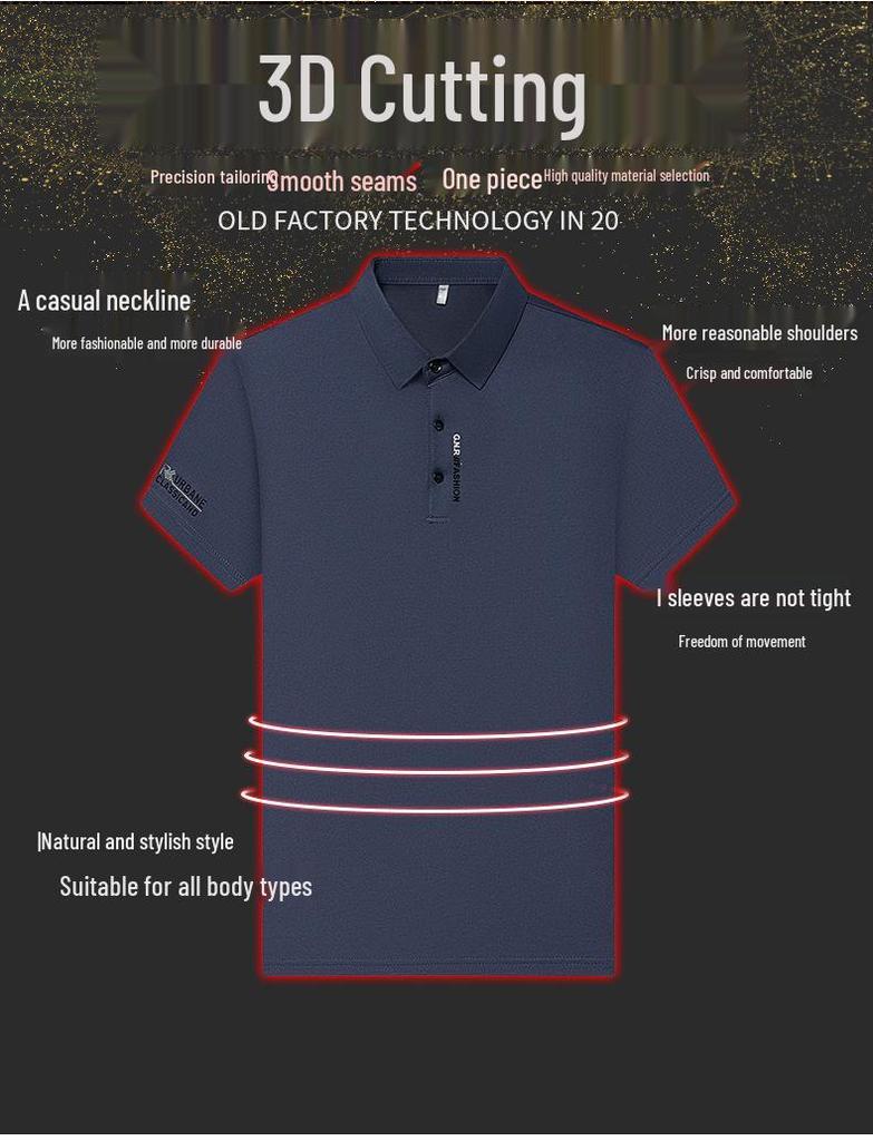 Men's Summer Ice Silk Short Sleeve Lapel T-Shirt - Versatile, Trendy, Cool, and Casual.