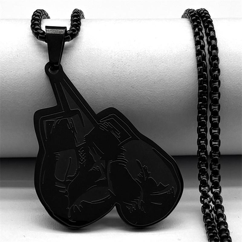 Boxing Glove Flash Pendant Necklace For Women Men Stainless Steel Black Silver Color Man Power Chain Jewelry Collar
